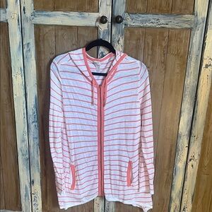 Zenergy by Chico's Coral and White Striped Hoodie
